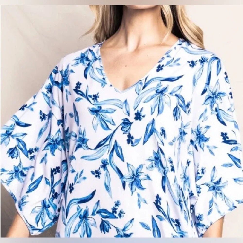 Petite Plume Pima Cotton Sounds of Santorini Caftan Size Small NWT